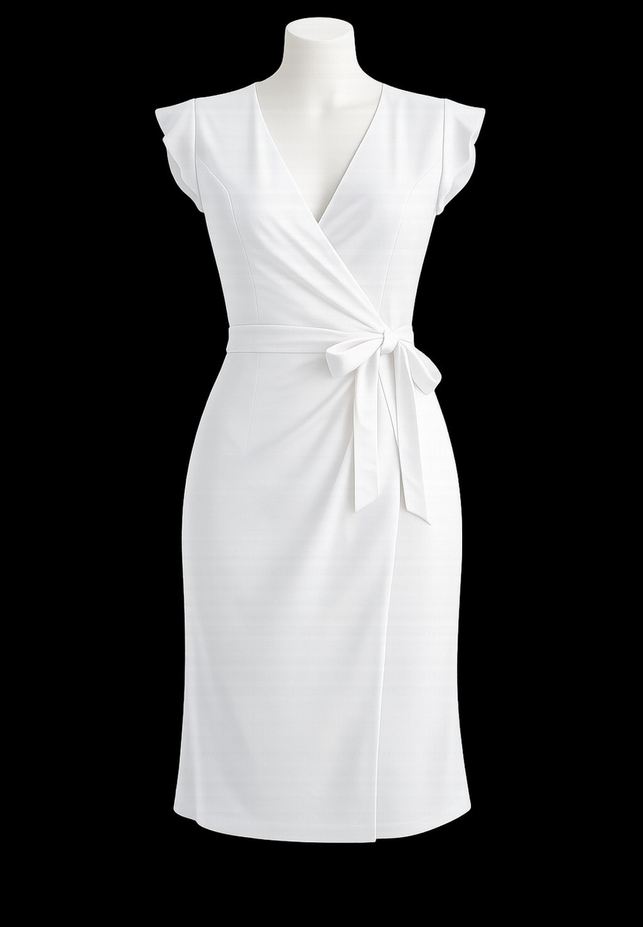 Banana Republic White Wrap Sheath Dress | V-Neck Cap Sleeve Knee Length | 6